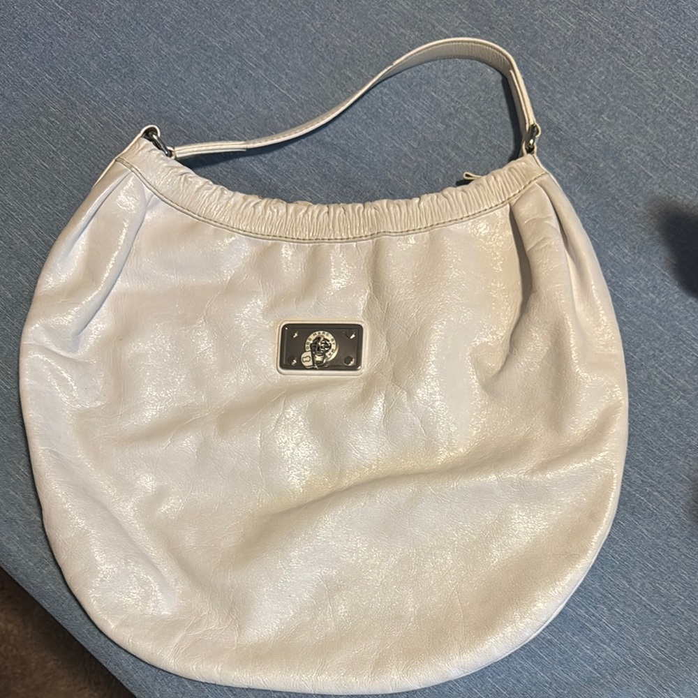 Marc Jacobs White Hobo Bag with Crescent Shape and Metallic Logo